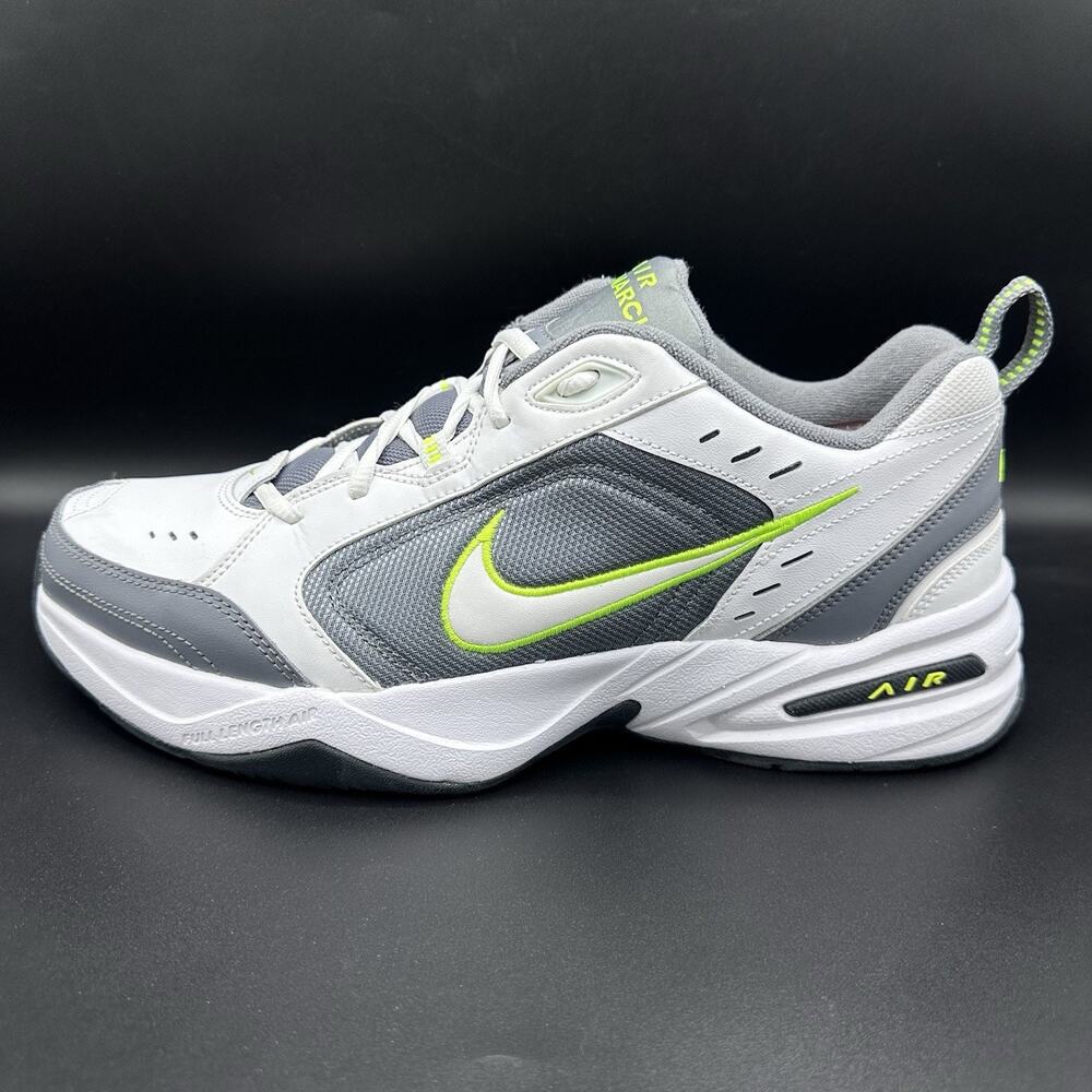 Nike Air Monarch IV White Gray Volt Training Shoes Men's Size 12 415445-100